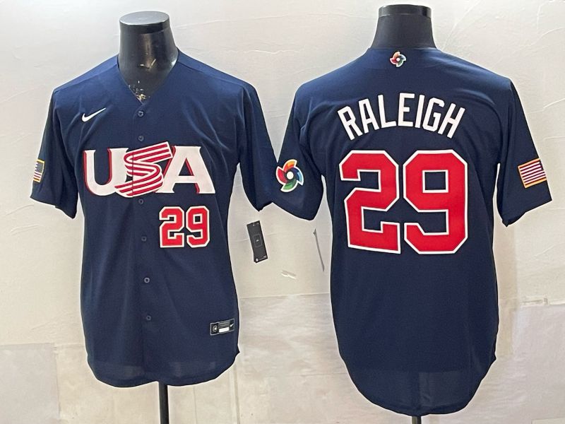 Men 2026 World Cub USA #29 Raleigh Blue Nike MLB Jersey style 07